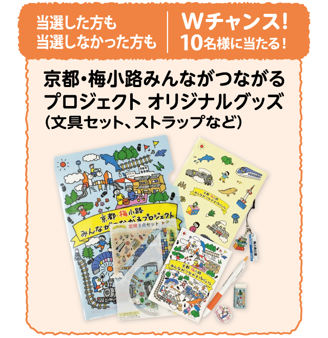 当選した方も当選しなかった方も　|　Wチャンス！10名様に当たる！　京都・梅小路みんながつながるプロジェクト オリジナルグッズ（文具セット、ストラップなど）