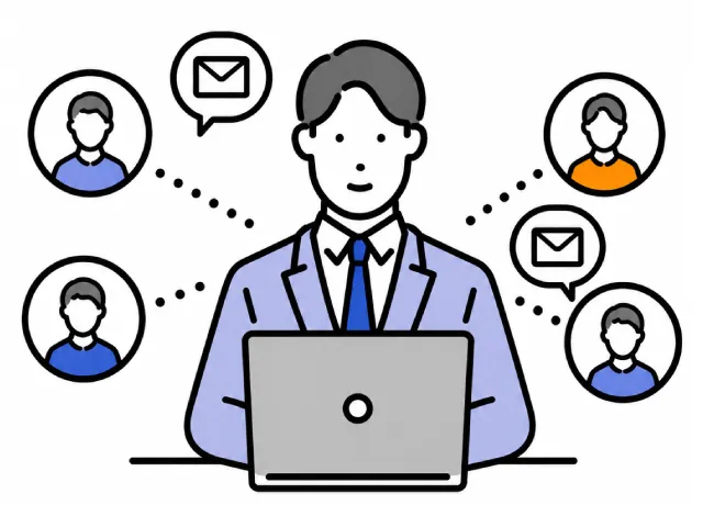 複数拠点を持つ企業の担当者イラスト